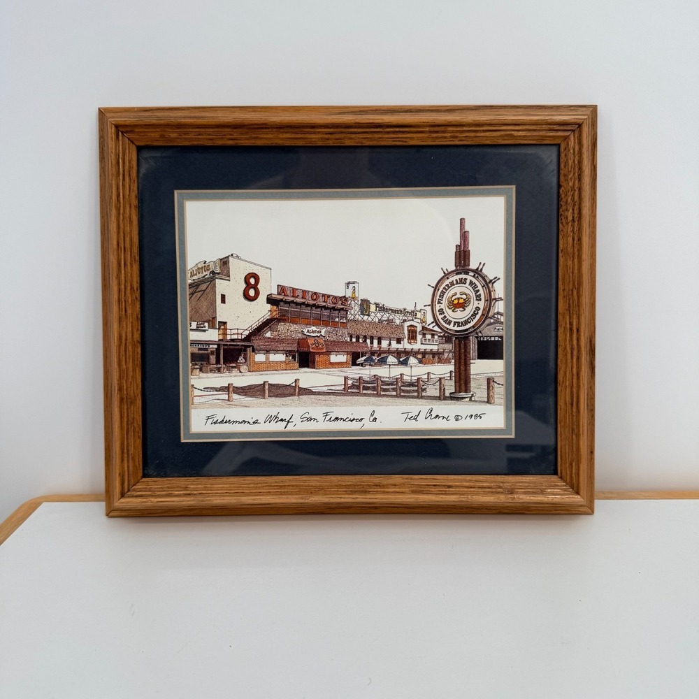 Vintage Ted Crane Fisherman's Wharf San Francisco Framed Print 1985 Landmark Art